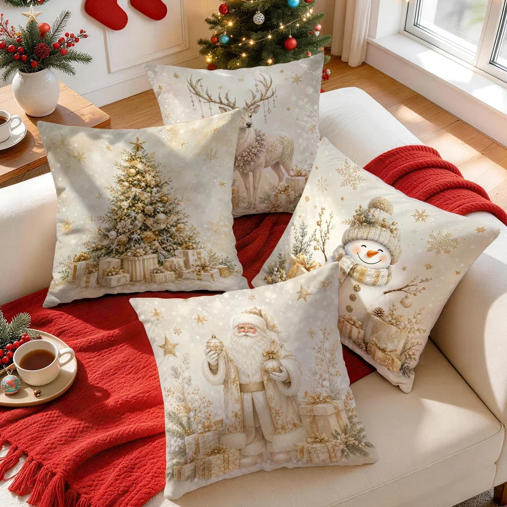 1/4 Pièces de Housses de Coussin Dorées pour Décoration de Noël en Polyester pour la Maison, la Voiture et le Canapé — photo